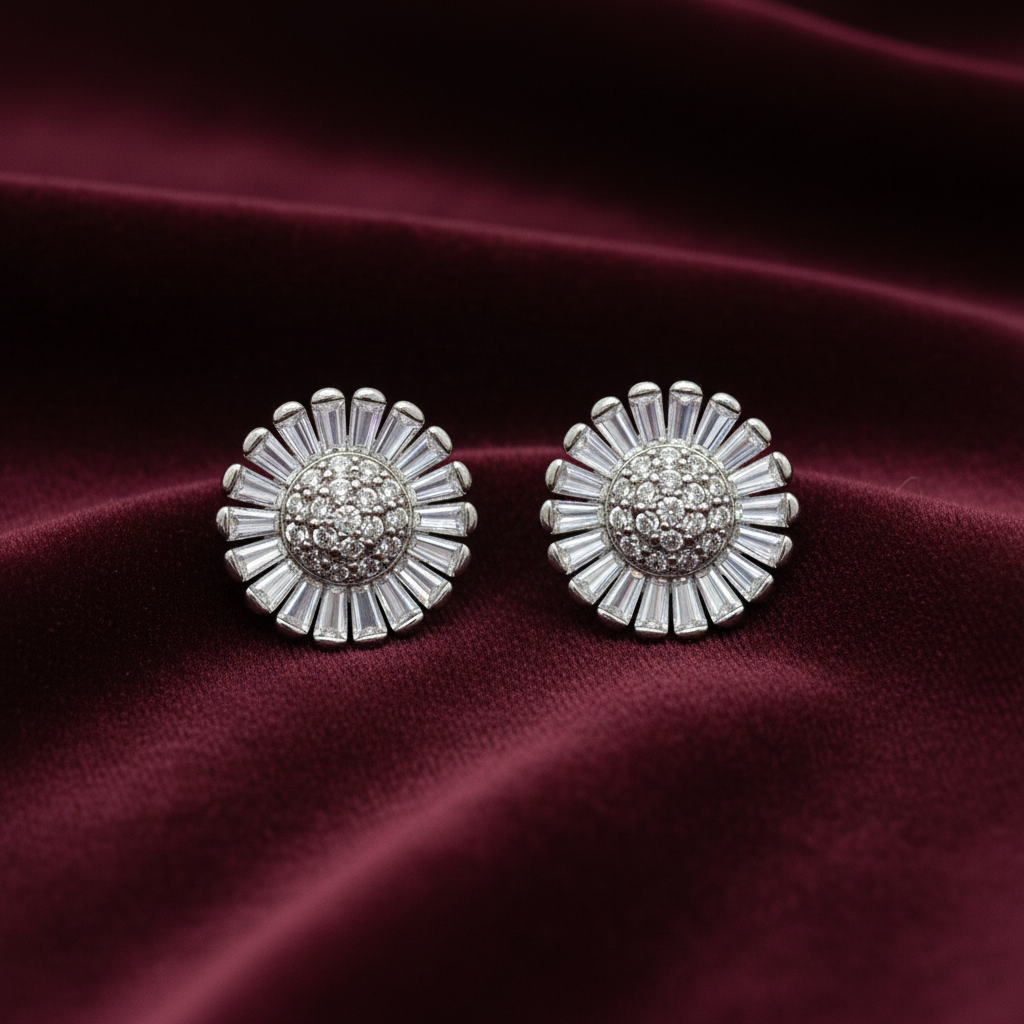 92.5 Silver White Stone Earrings | Elegant Minimal Sparkle Design | Jewellery