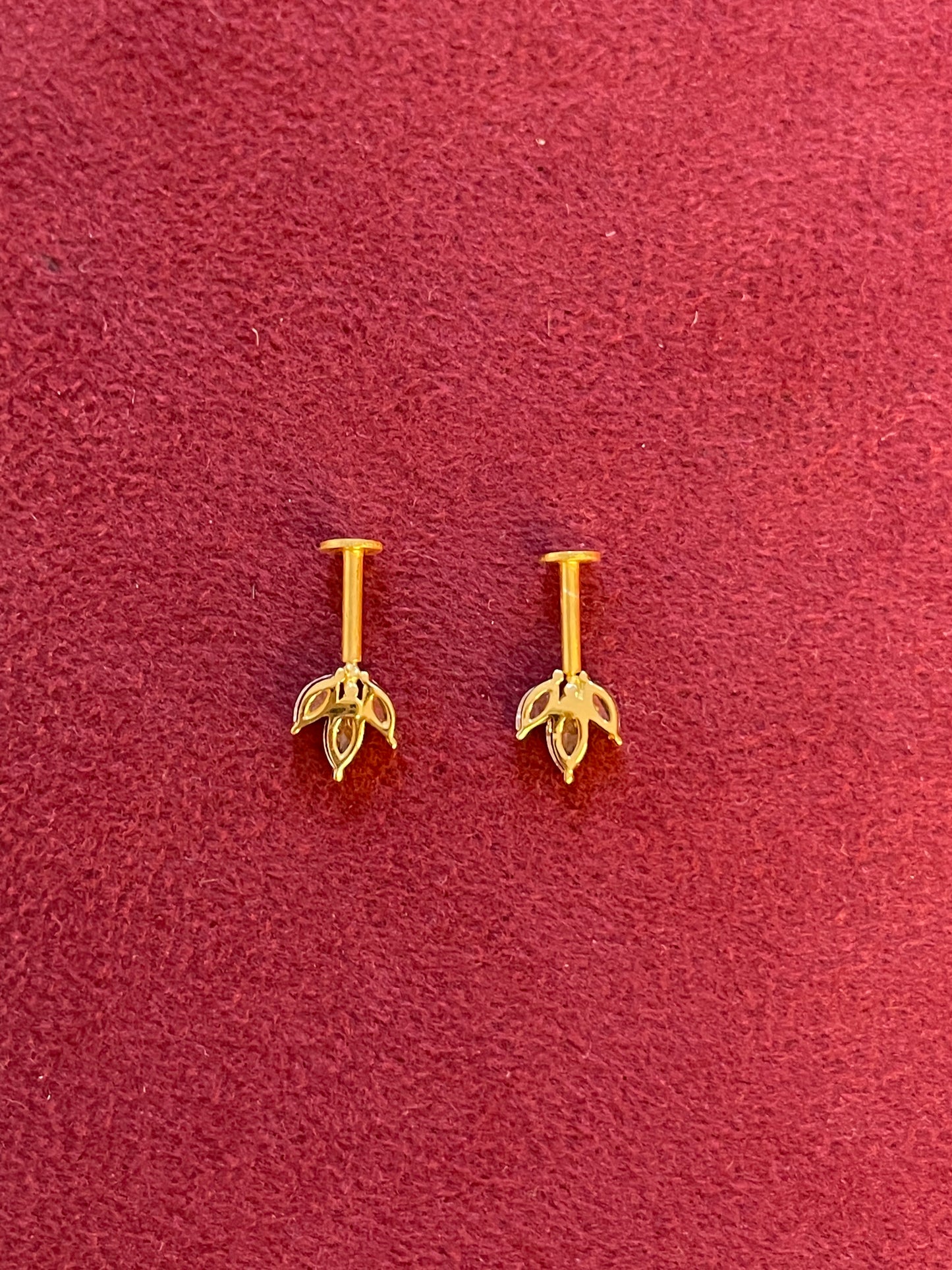 925 Silver Gold Plated Dainty Three Leaf Bugadi - Pair