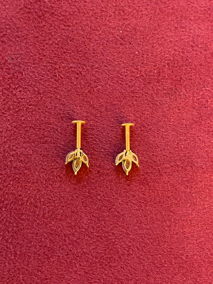 925 Silver Gold Plated Dainty Three Leaf Bugadi - Pair