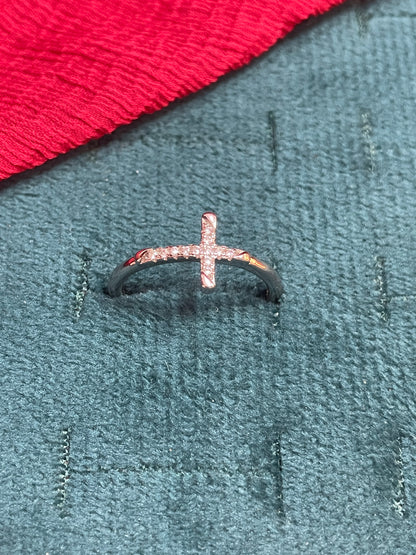 92.5 Silver Cross Design Ring for Women (Size 12) – Elegant Minimal Style
