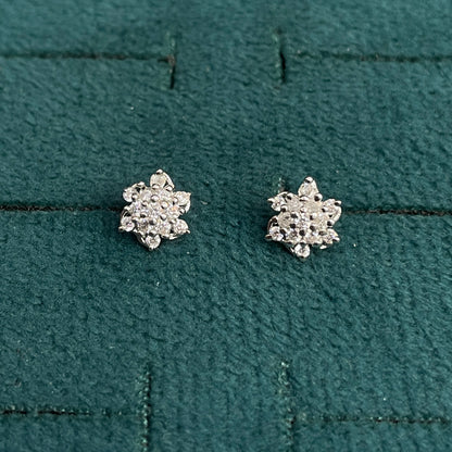 92.5 Silver Clear Stone Flower Stud Earrings Pair