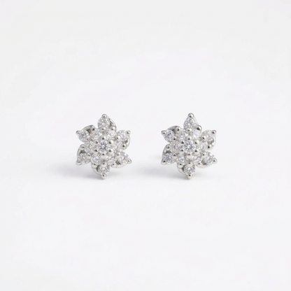 92.5 Silver Clear Stone Flower Stud Earrings Pair