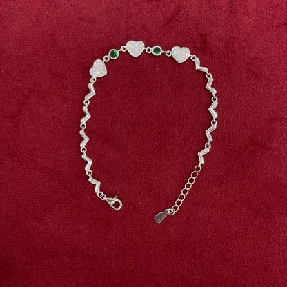 92.5 Silver Green Stone Heart Bracelet for Women