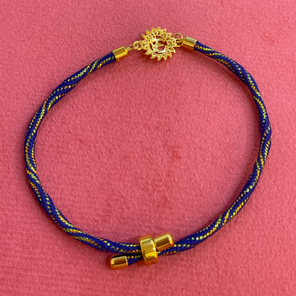 925 Silver Om Sun Rakhi for Brother | Gold Plated Charm on Royal Blue Thread