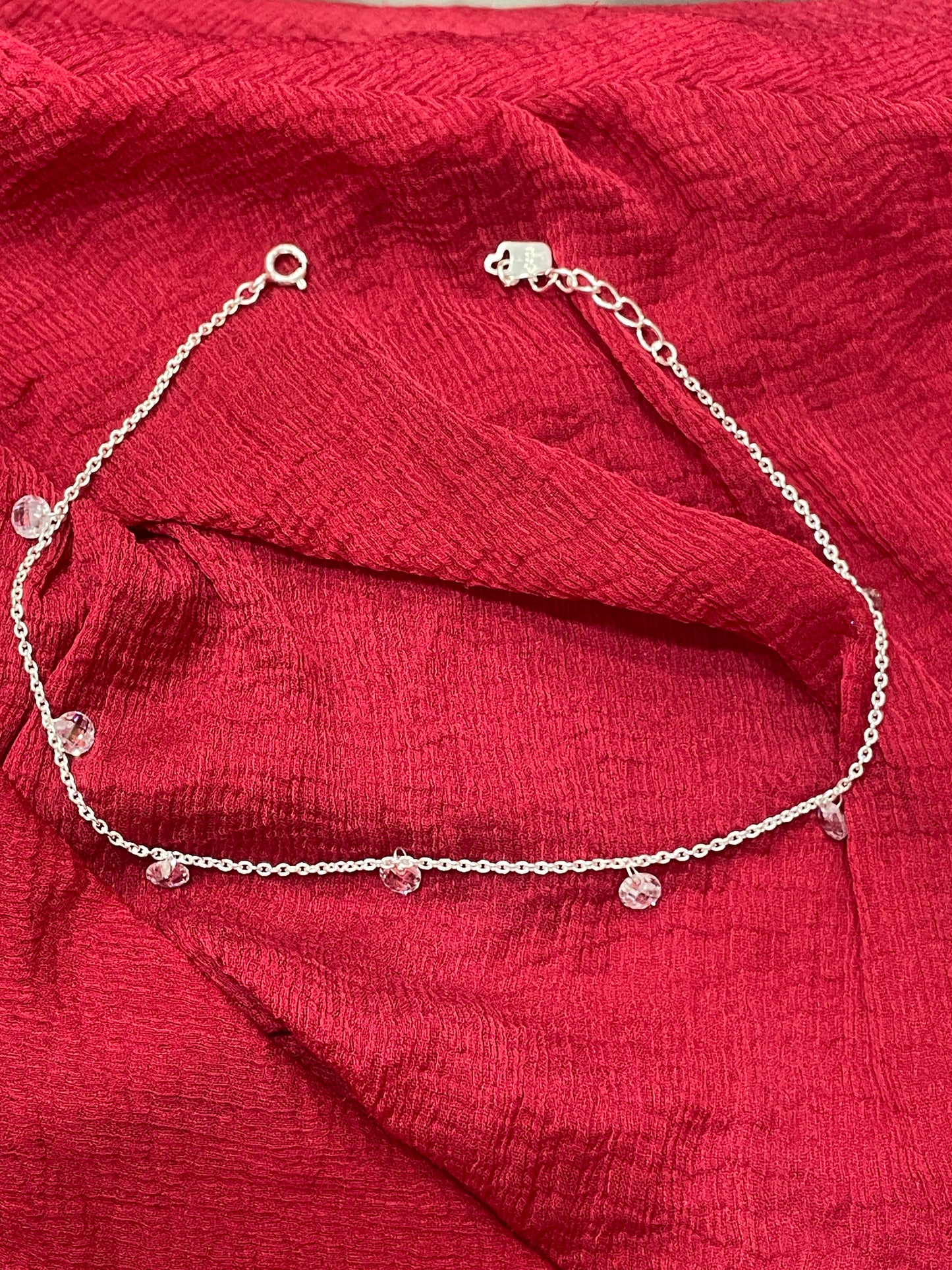 92.5 Silver White Stone Anklets | Premium Stylish Sparkle Design | Jewellery