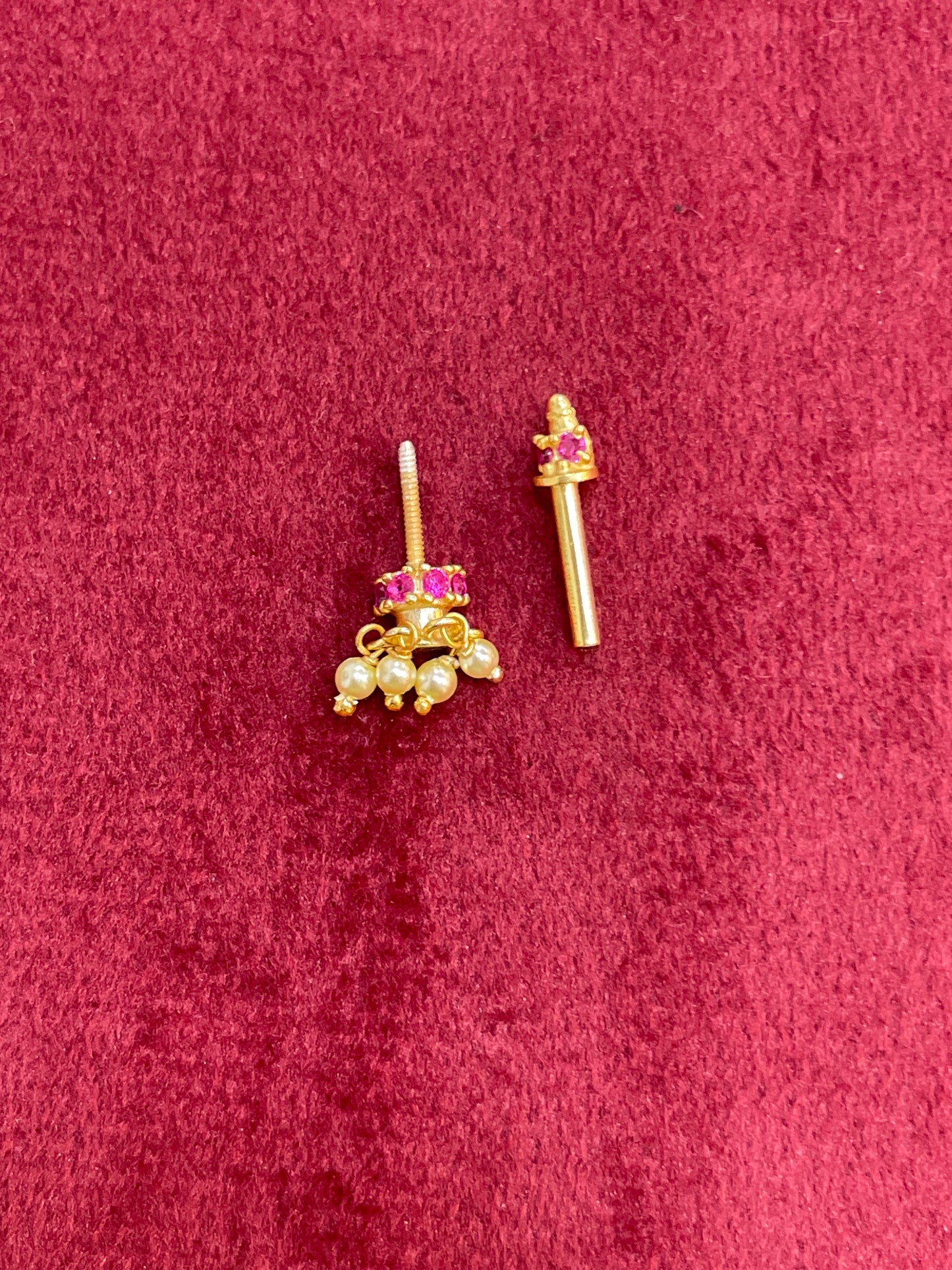 92.5 Silver Mini Jhumki Bugadi (Red) | Stylish Traditional Design | Elegant Jewellery (pair)