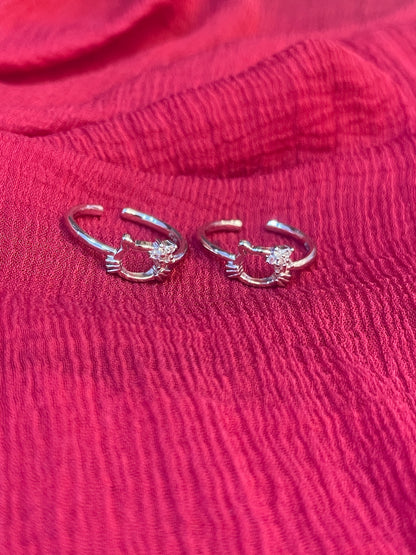 92.5 Silver Hello Kitty Toe Rings for Women & Girls | Cute Cartoon Design | Adjustable Jewellery