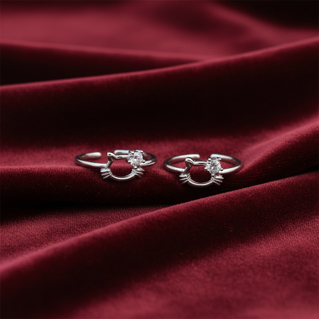 92.5 Silver Hello Kitty Toe Rings for Women & Girls | Cute Cartoon Design | Adjustable Jewellery