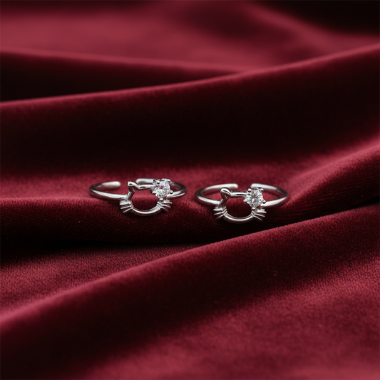 92.5 Silver Hello Kitty Toe Rings for Women & Girls | Cute Cartoon Design | Adjustable Jewellery