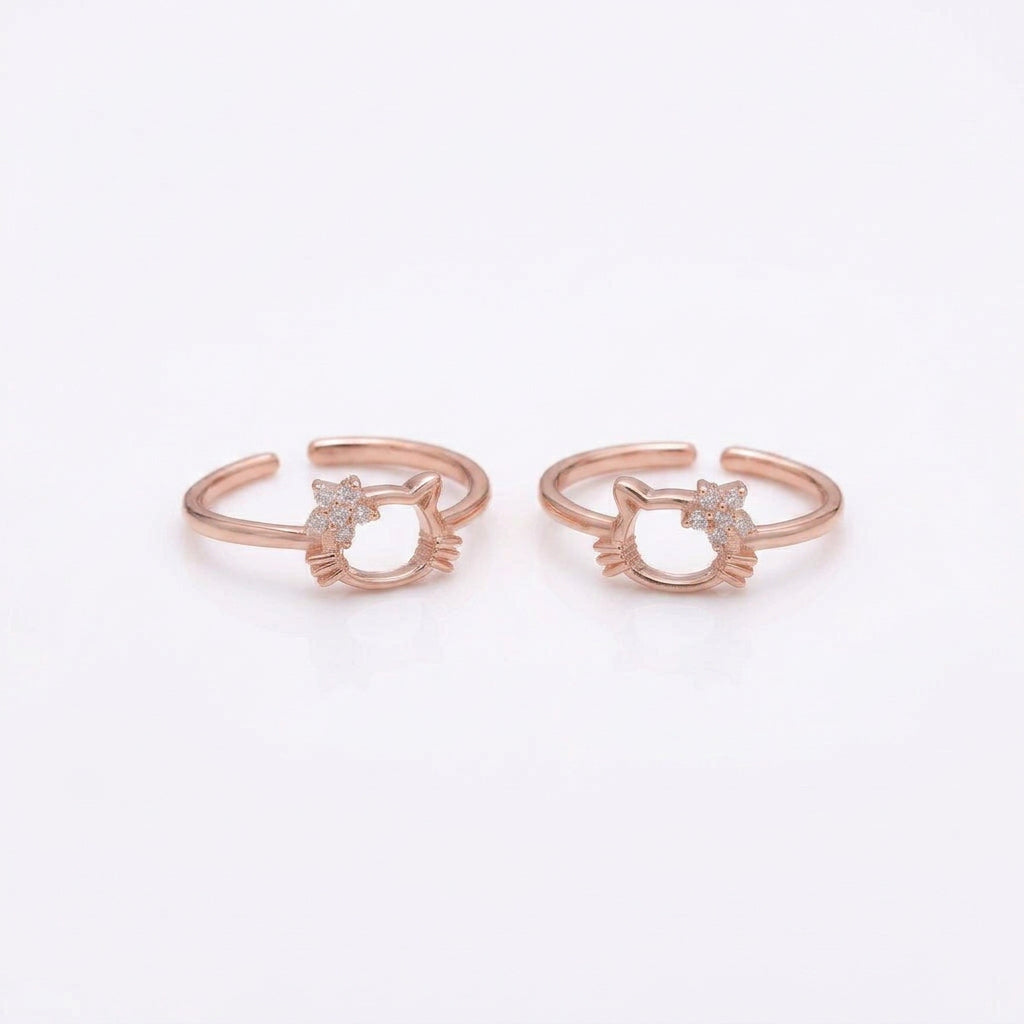 92.5 Silver Rose Gold Plated White CZ Kitty Toe Rings