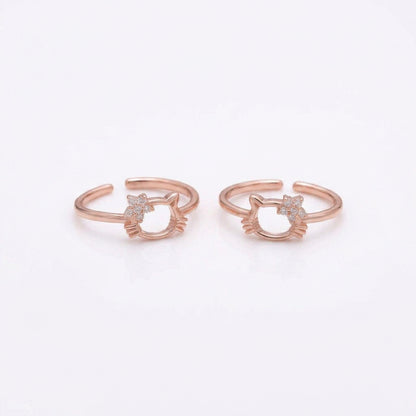 92.5 Silver Rose Gold Plated White CZ Kitty Toe Rings