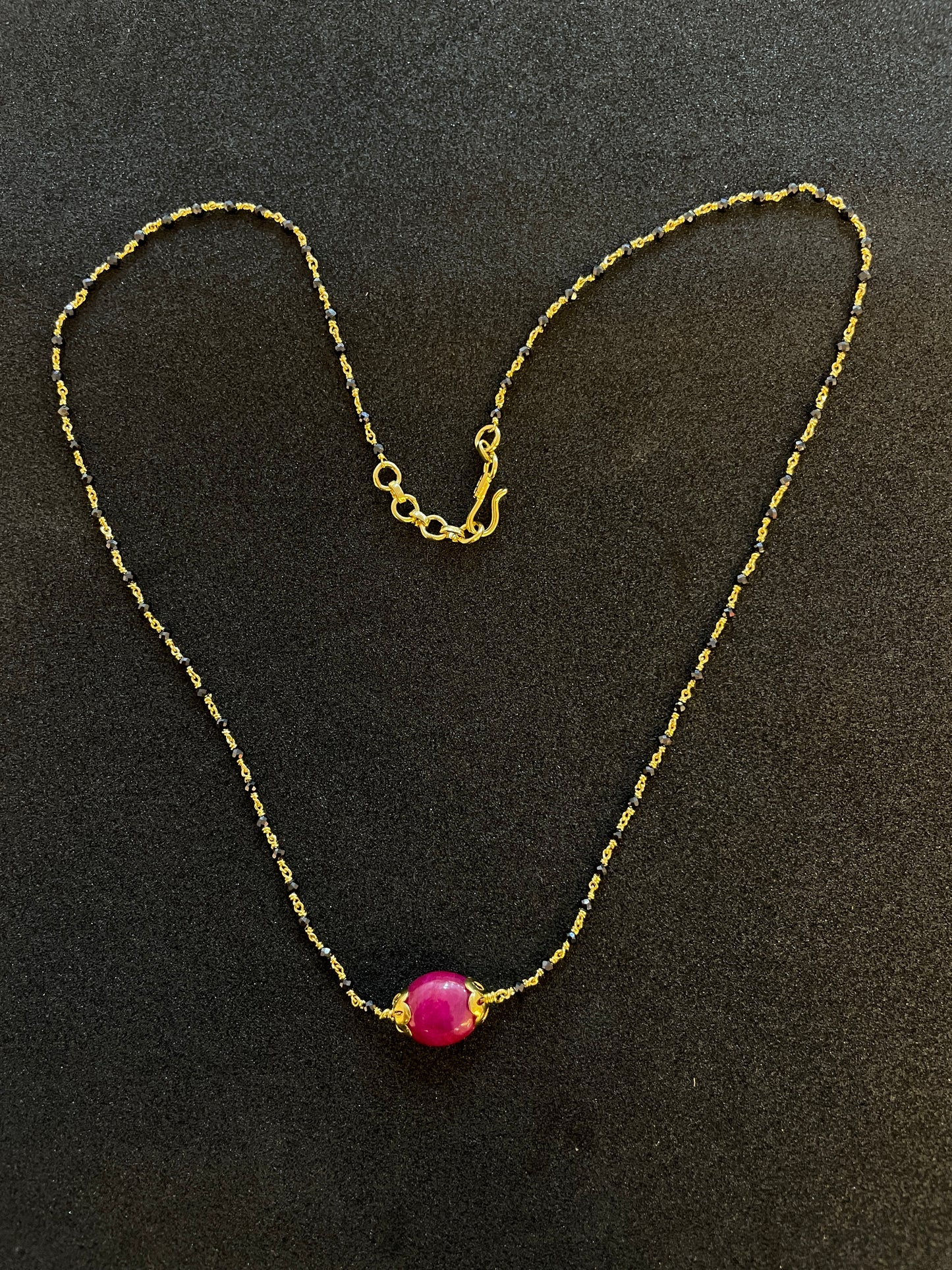 925 Silver Gold Plated Black bead Ruby chain 17 inch
