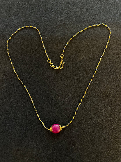 925 Silver Gold Plated Black bead Ruby chain 17 inch