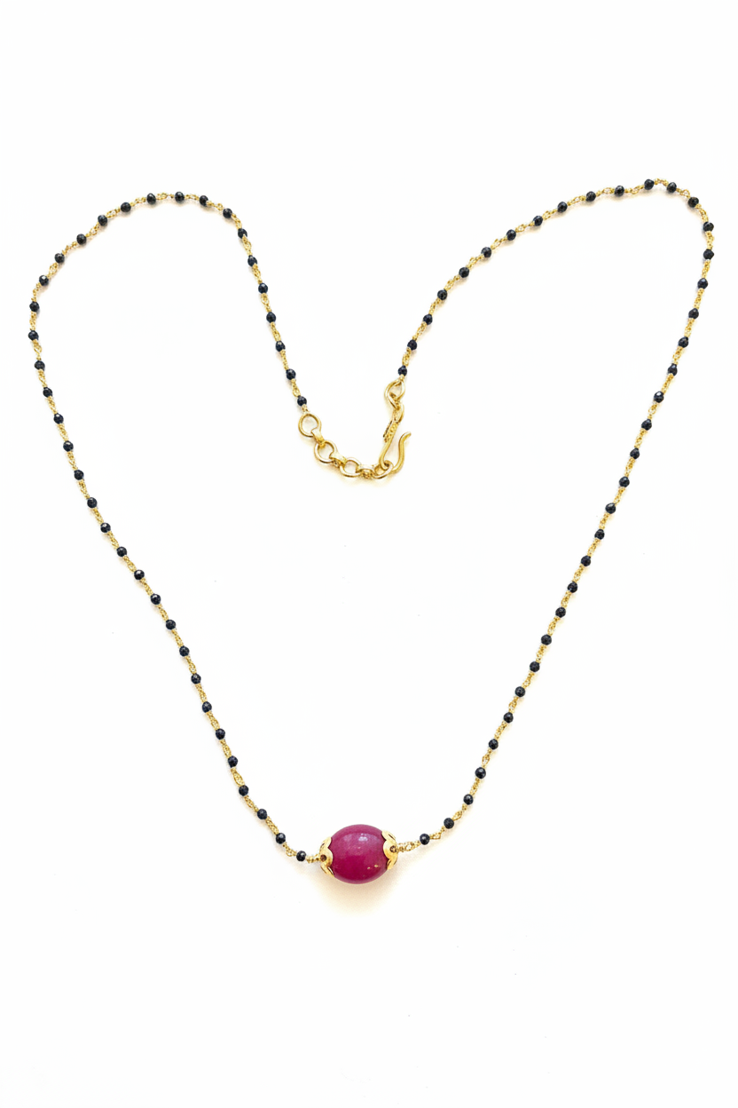 925 Silver Gold Plated Black bead Ruby chain 17 inch