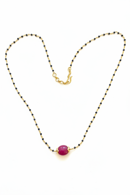 925 Silver Gold Plated Black bead Ruby chain 17 inch