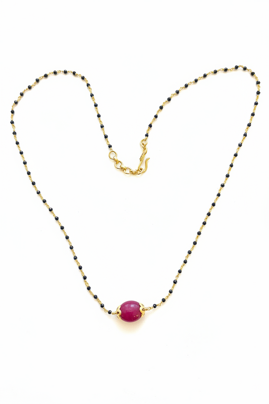 925 Silver Gold Plated Black bead Ruby chain 17 inch