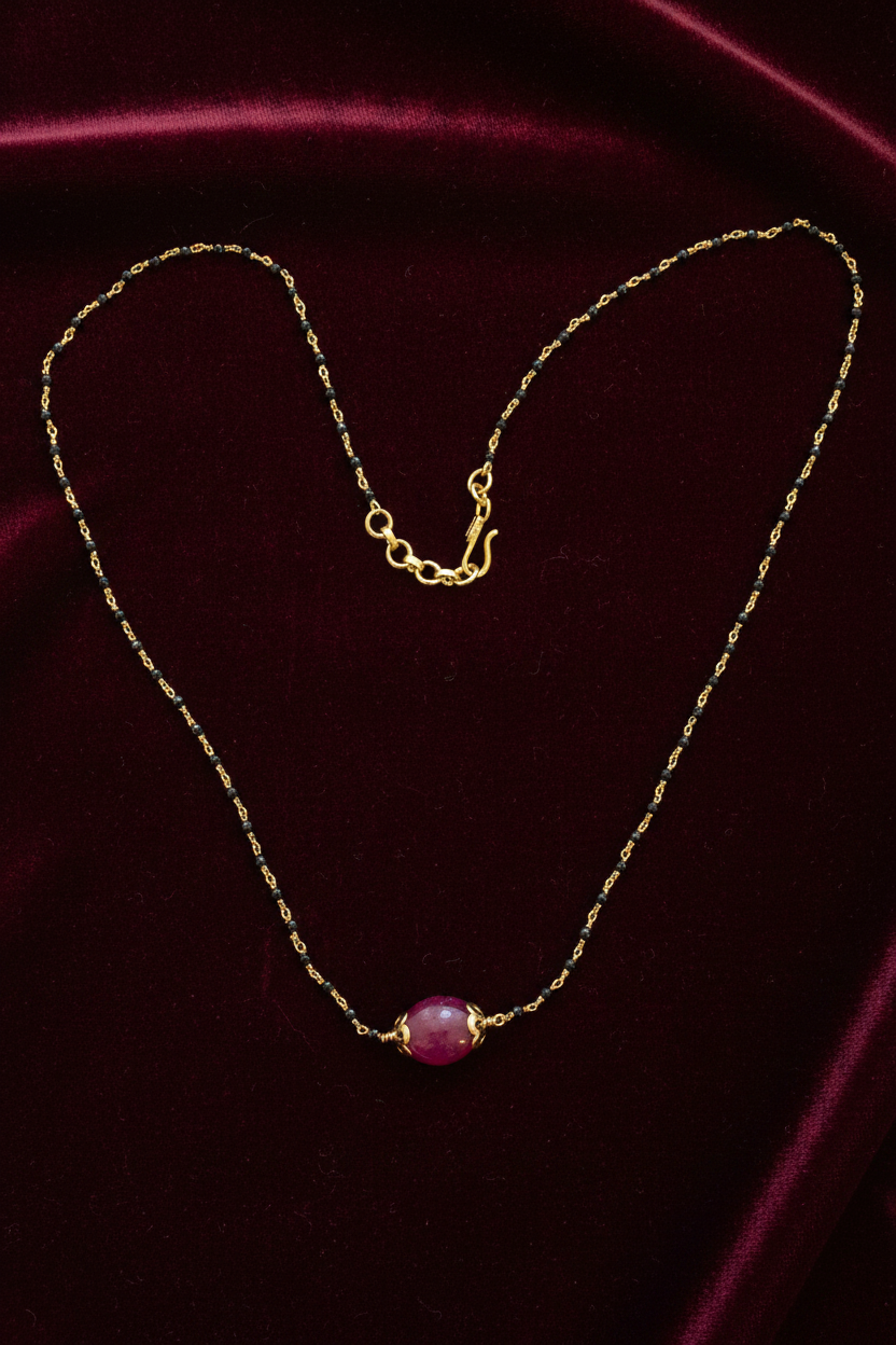 925 Silver Gold Plated Black bead Ruby chain 17 inch
