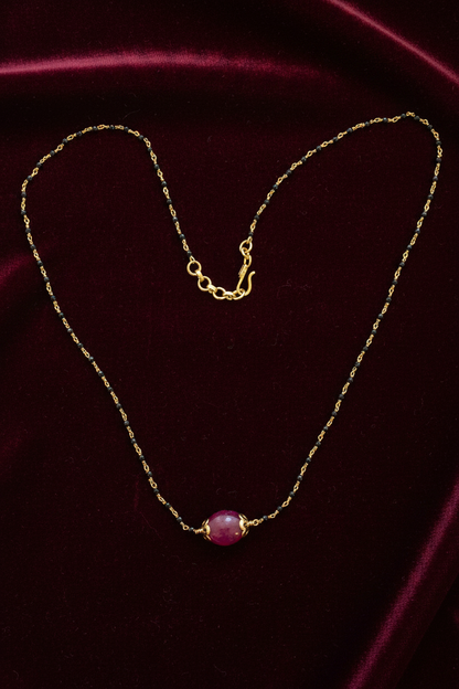 925 Silver Gold Plated Black bead Ruby chain 17 inch