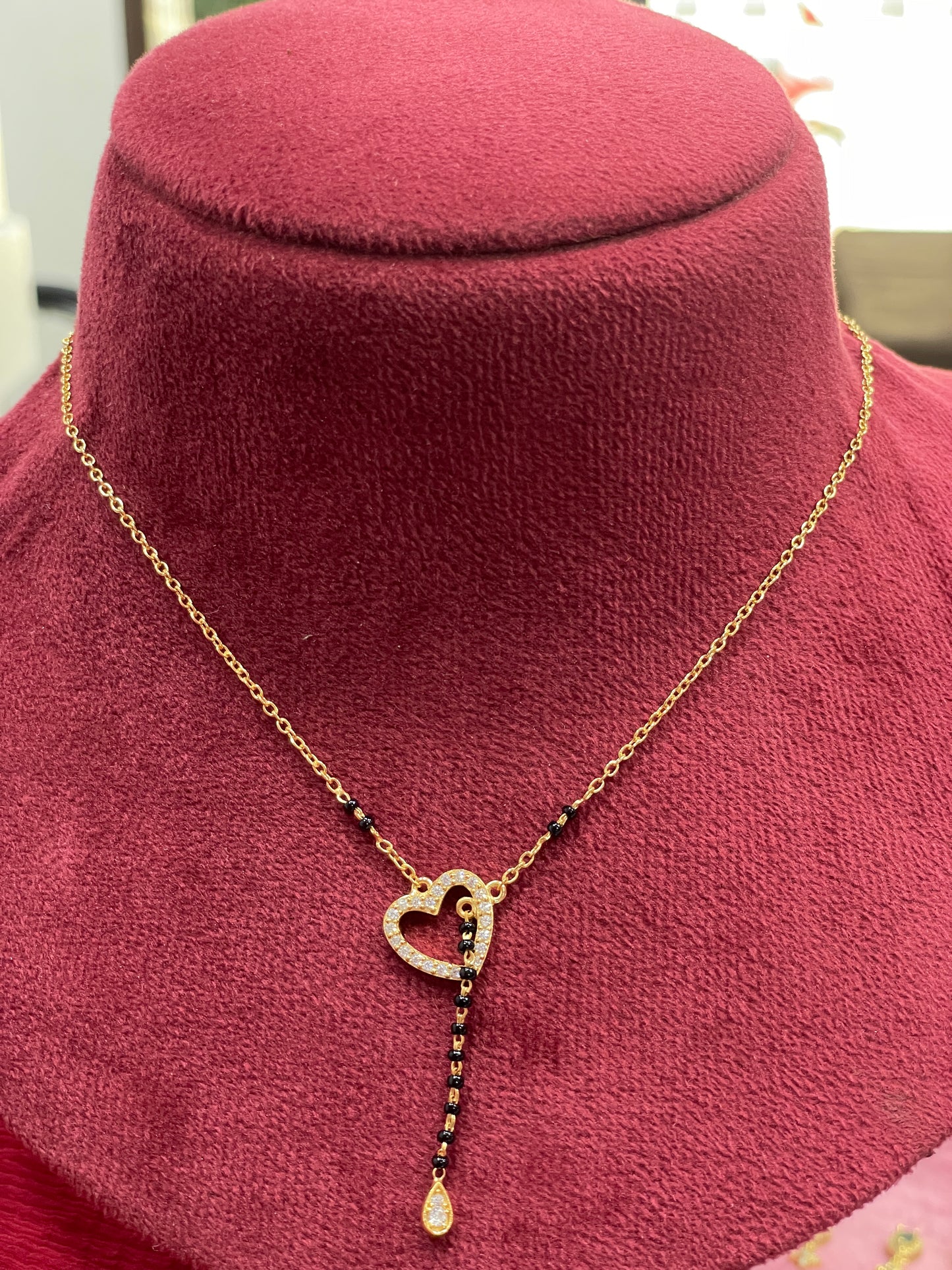 925 Silver Gold Plated Heart Black Bead Chain