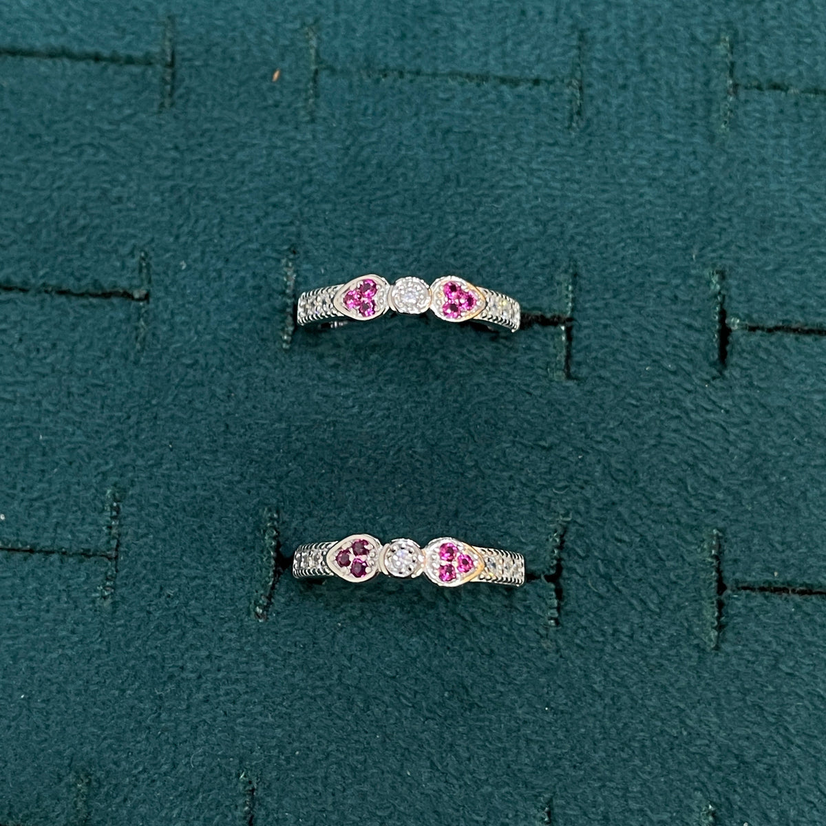 92.5 Silver Pink CZ Heart Toe Rings for Women