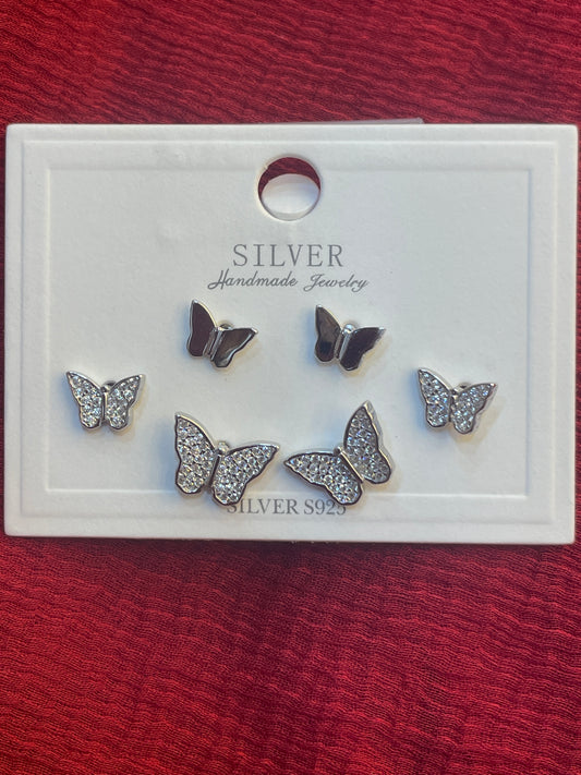 92.5 Silver Butterfly Earrings Stack for Women | Cute Stud Set | Stylish Layered Jewellery