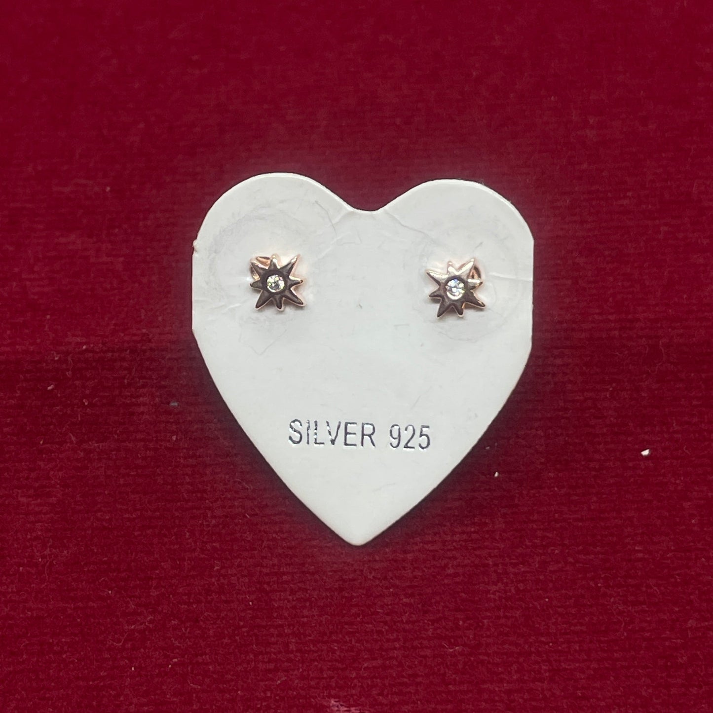 Rose Gold Plated 92.5 Sterling Silver Eight-Point North Star CZ Stud Earrings for Women | Petite Open Star CZ Centre | Second Piercing Earring Pair