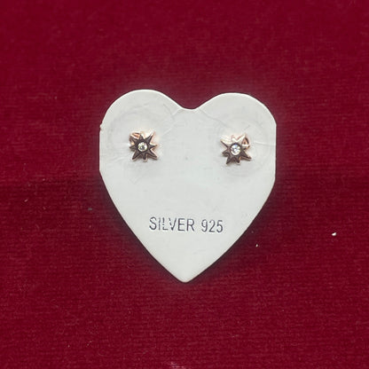 Rose Gold Plated 92.5 Sterling Silver Eight-Point North Star CZ Stud Earrings for Women | Petite Open Star CZ Centre | Second Piercing Earring Pair