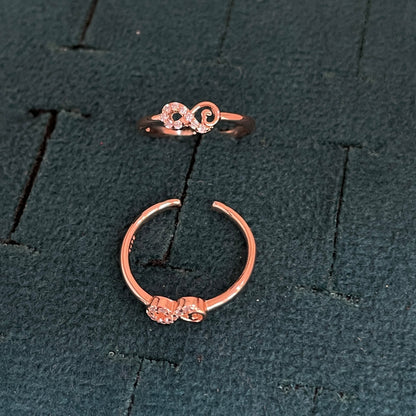 92.5 Silver Rose Gold Plated White CZ Infinity Scroll Toe Rings