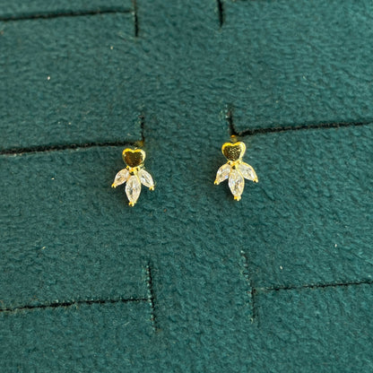 92.5 Silver Gold-Toned Heart & Leaf Studs Pair