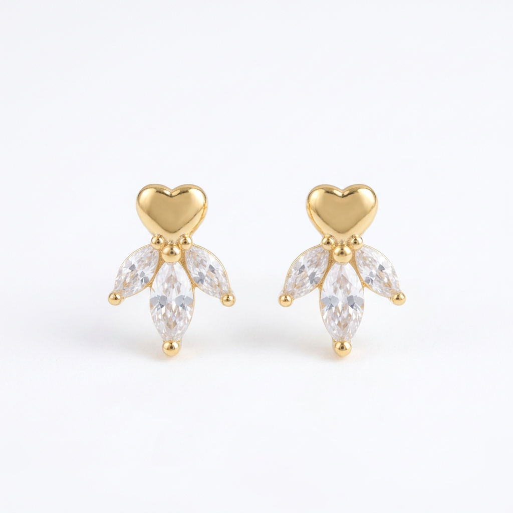 92.5 Silver Gold-Toned Heart & Leaf Studs Pair