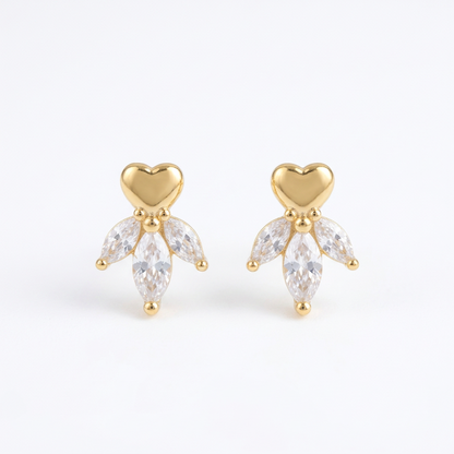 92.5 Silver Gold-Toned Heart & Leaf Studs Pair