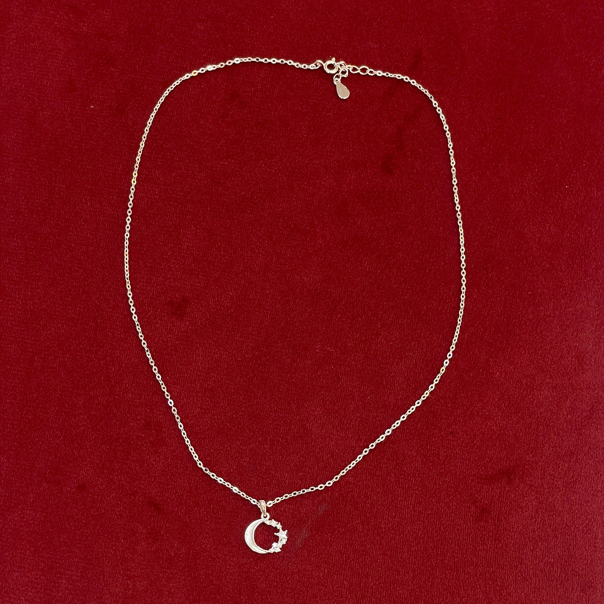92.5 Silver Crescent Moon & CZ Star Pendant Necklace for Women