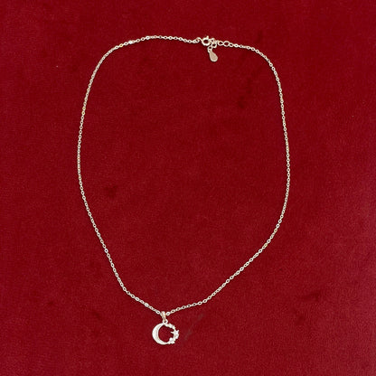 92.5 Silver Crescent Moon & CZ Star Pendant Necklace for Women