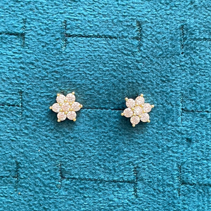 Sterling Silver Floral CZ Stud Earrings for Women | Gold-Tone Flower Design
