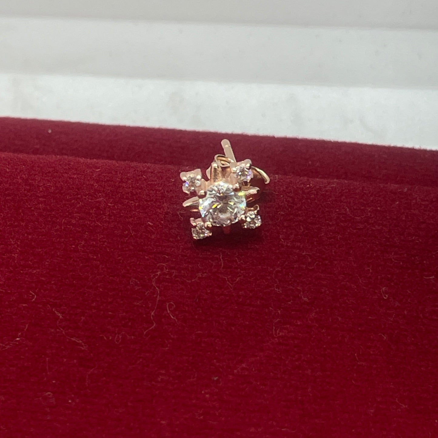 Rose Gold Plated 92.5 Sterling Silver Eight-Point CZ Snowflake Stud Earrings for Women | Starburst CZ Second Studs | Second Piercing Earring Pair