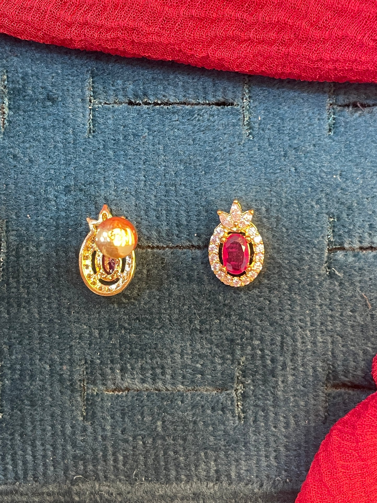 92.5 silver gold plated pink stone earrings
