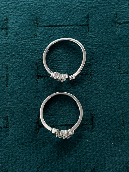 92.5 Silver 5 Stone Cross Cluster Adjustable Toe Rings for Women | Blue & White Stone Design