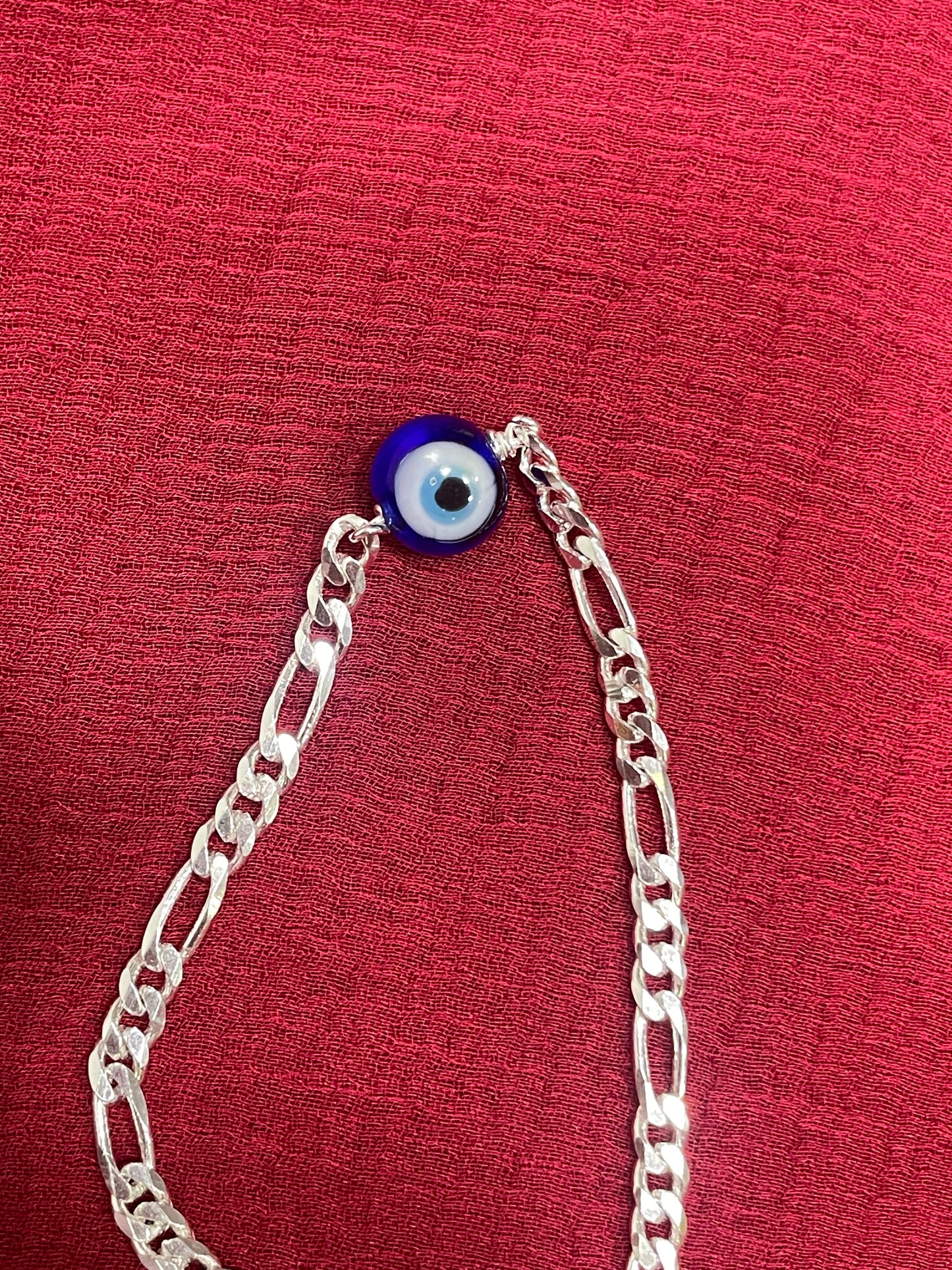 925 Silver Evileye Figaro Bracelet - 8 Inch