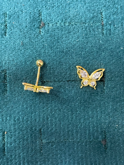 925 Silver Gold Finish Butterfly Stud Earrings | Ball Screw Back