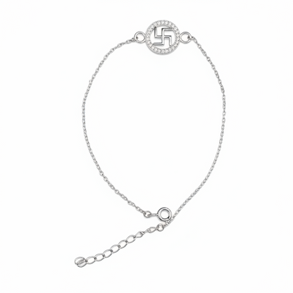 925 Sterling Silver Swastik Rakhi | Stone-Studded Chain Rakhi for Raksha Bandhan
