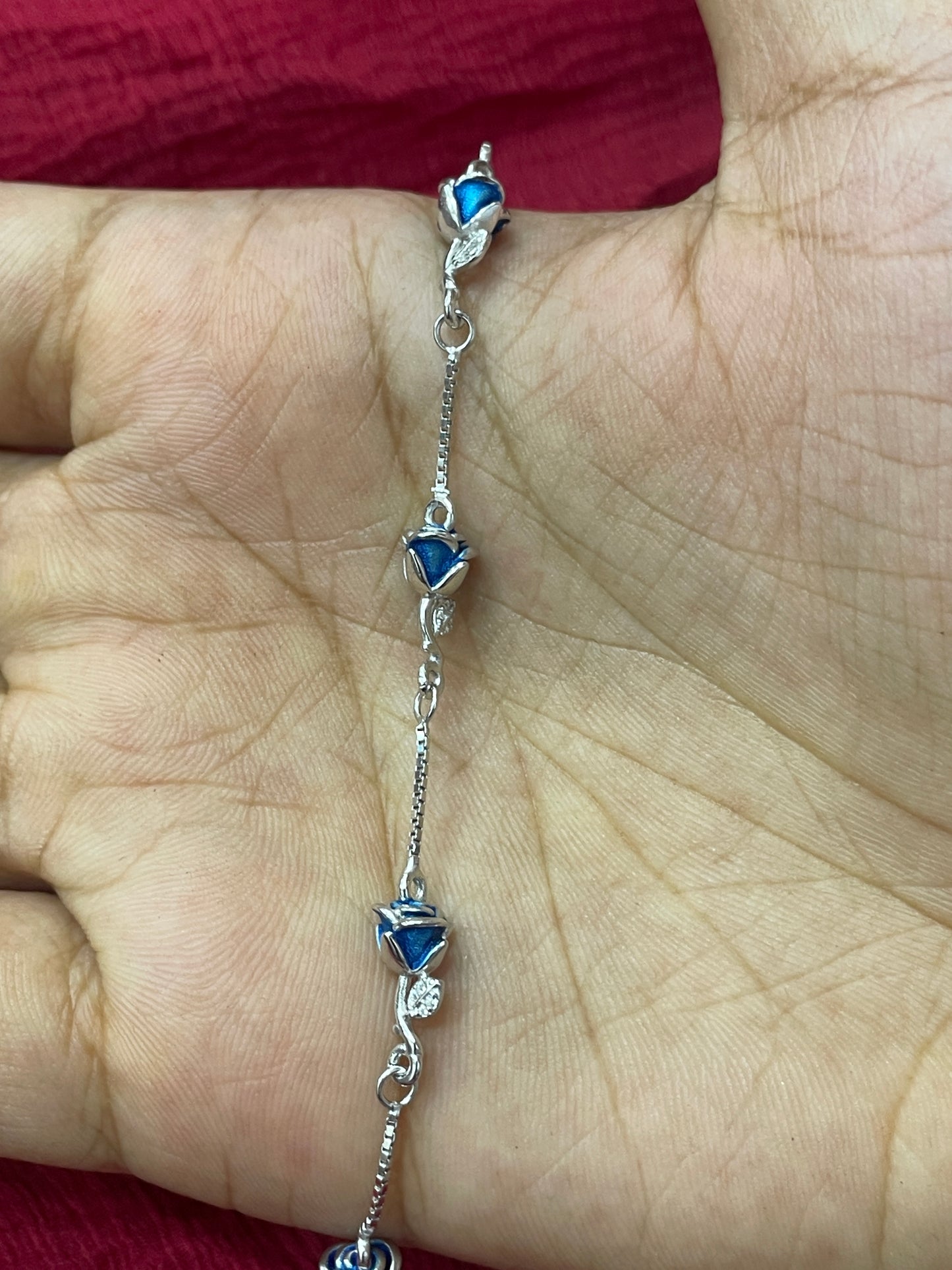 92.5 Silver Blue Rose Bracelet 8.6 Inches | Premium Floral Design | Jewellery