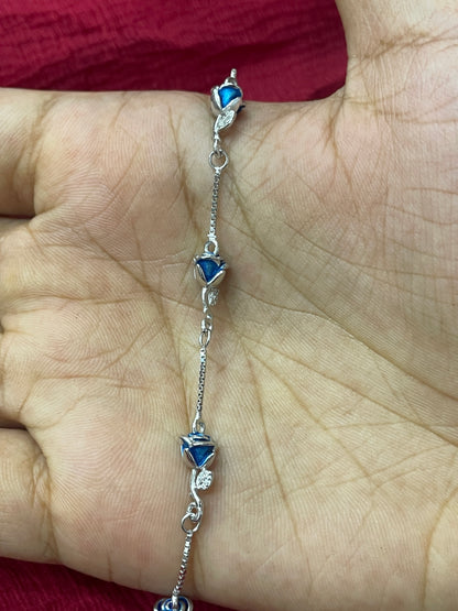 92.5 Silver Blue Rose Bracelet 8.6 Inches | Premium Floral Design | Jewellery