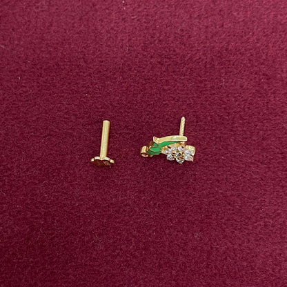 92.5 Sterling Silver Gold Plated Green Enamel Parrot CZ Daisy Flower Nose Pin