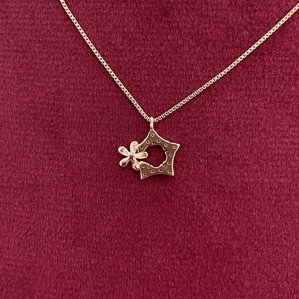 92.5 Silver Rose Gold Plated CZ Star & Flower Charm Pendant Necklace for Women