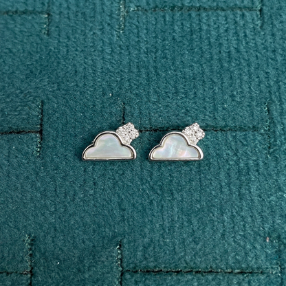 92.5 Silver White Mother-of-Pearl Cloud Stud Earrings Pair
