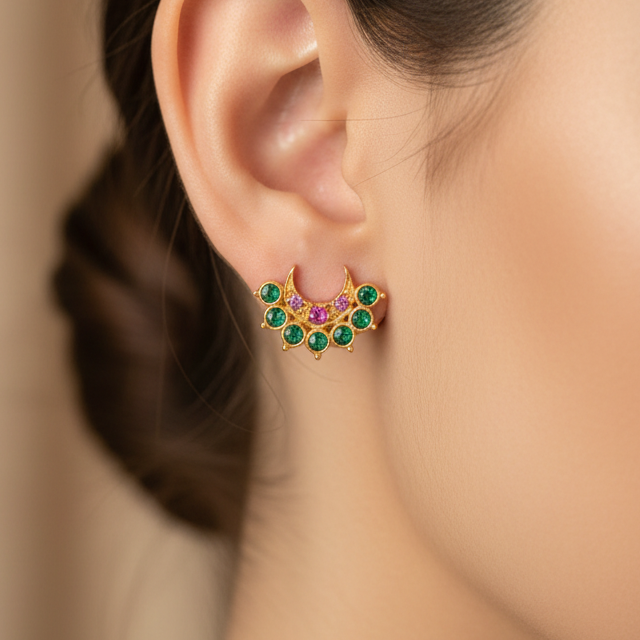 925 Silver Gold Plated Half Moon Studs