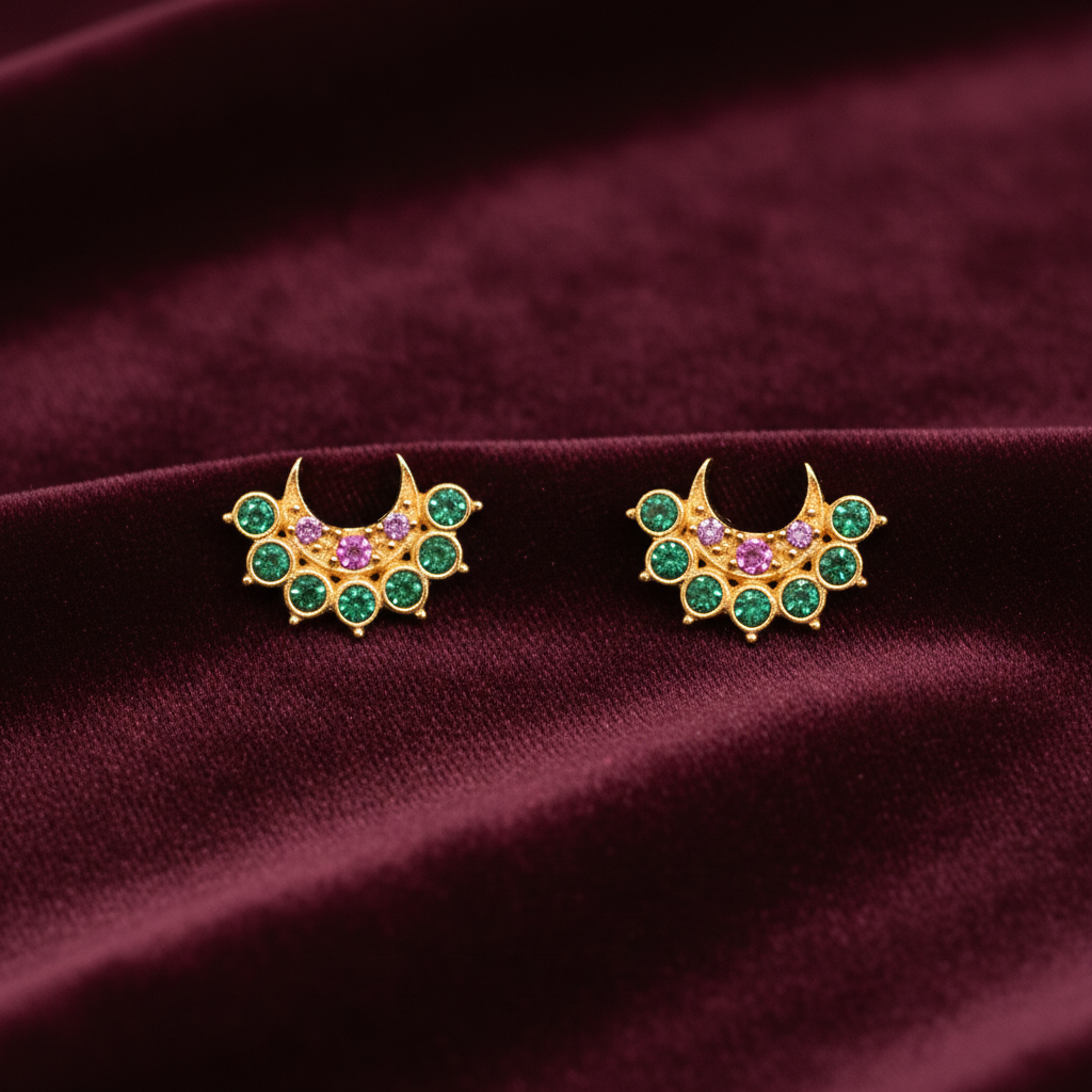 925 Silver Gold Plated Half Moon Studs