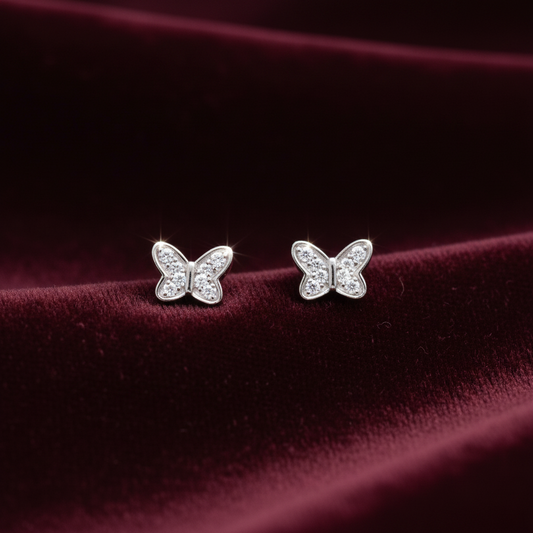 925 Silver Tiny Butterfly Studs - Ball back