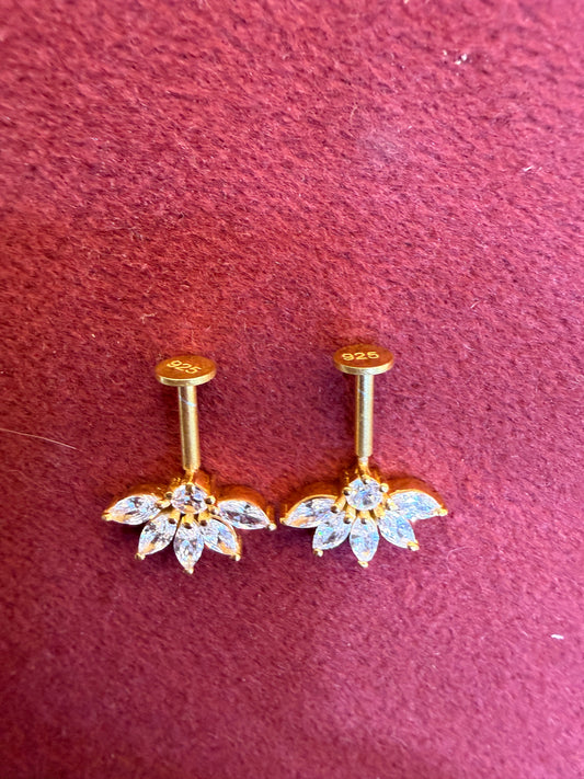 92.5 Silver Gold Plated Half Flower Bugadi Pair | Minimal Floral Elegant Design | Jewellery