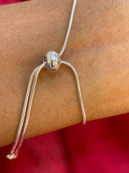 92.5 Silver Evil Eye Charm Cord Adjustable Bracelet for Women | Teardrop & Ball Bead Design